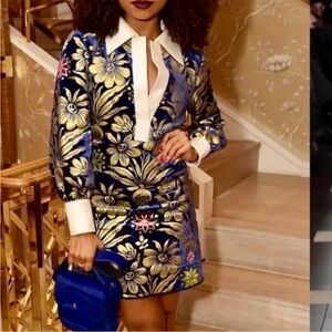 Tory Burch Navy and Gold Floral dress